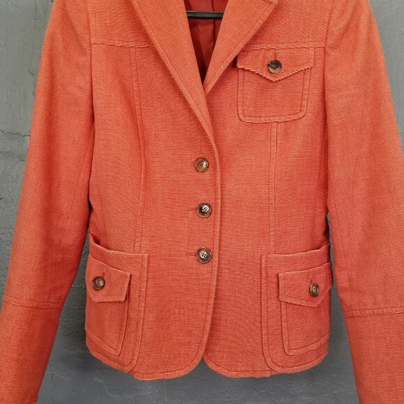 Akris Blazer Jacket Womens 8 Button Up Corduroy Crop Orange Coral Collared Camel - Picture 3 of 16